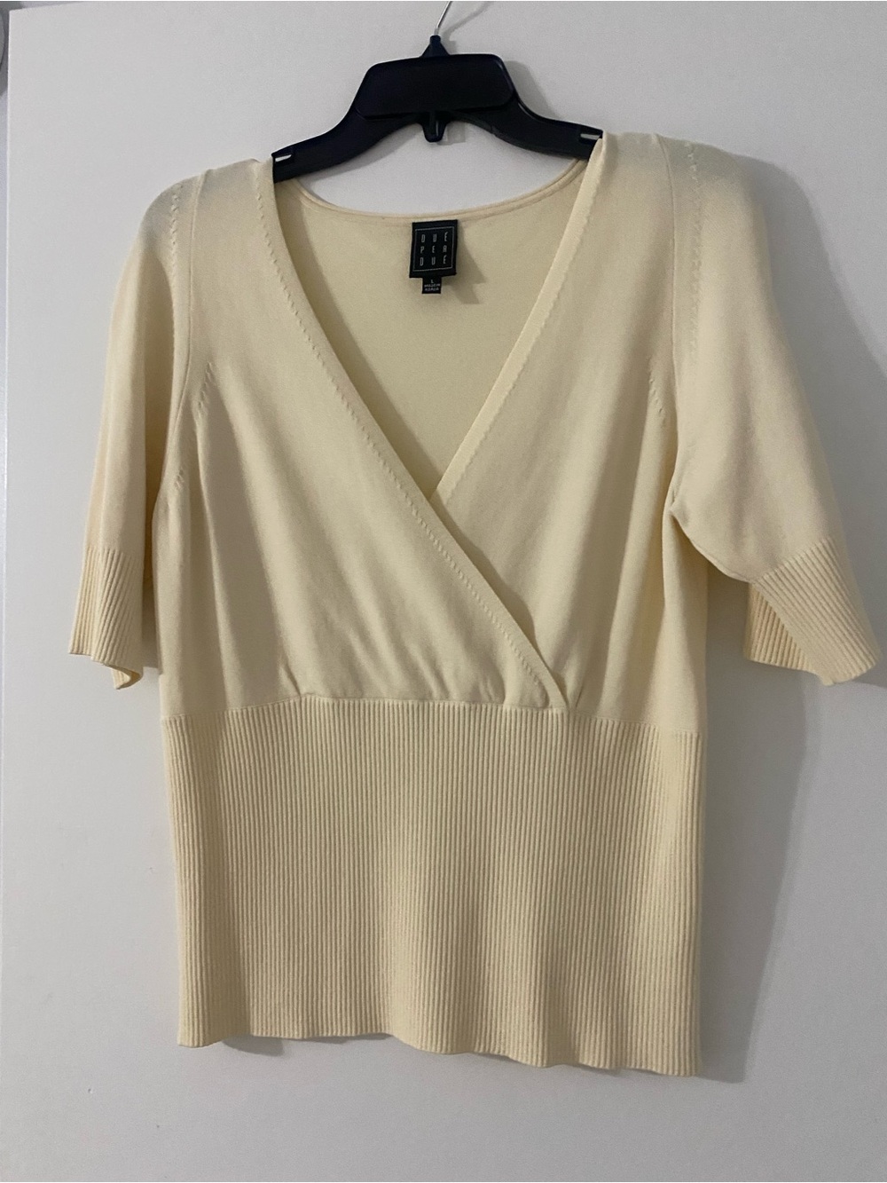 Cream Wrap-Front Knit Top - Women's